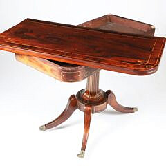 British Regency Brass Inlaid Exotic Wood Games Table, 19th Century