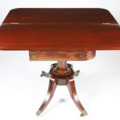 British Regency Brass Inlaid Exotic Wood Games Table, 19th Century