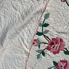 Vintage Pink Roses and Grey Ribbon Applique Quilt, circa 1940s