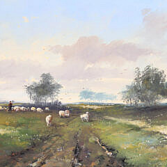 Frederikus Johannes Frauenfelder Oil on Mahogany Panel “Sheep Herder”