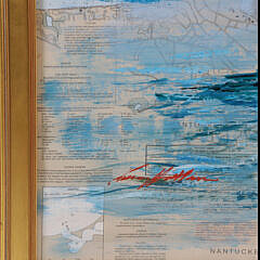Kerry Hallam Acrylic on Nantucket Sound Chart “Sailboats Rounding Brant Point”
