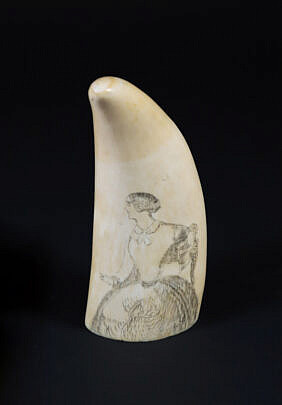 Scrimshaw Whales Tooth Seated Lady, 19th Century