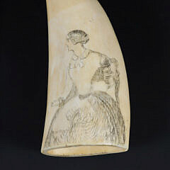 Scrimshaw Whale’s Tooth Portrait of a Seated Lady, 19th Century