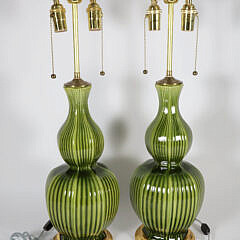 Pair of Green Glazed Gord Shaped Lamps