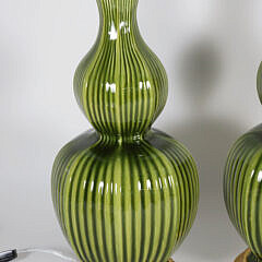 Pair of Green Glazed Gord Shaped Lamps Retailed by Christopher Spitzmiller Inc.