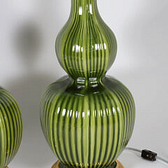 Pair of Green Glazed Gord Shaped Lamps Retailed by Christopher Spitzmiller Inc.