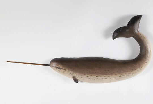 Hand Carved and Painted Wood Narwhale