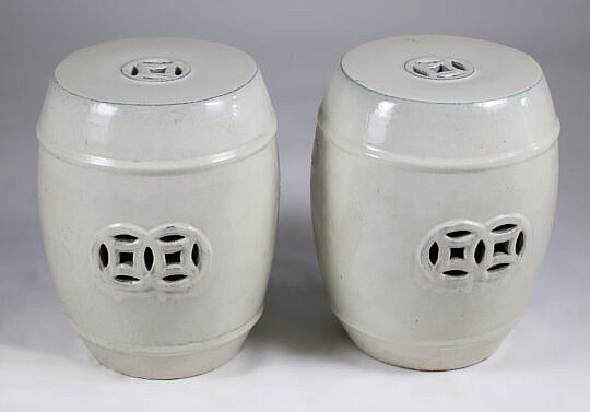 Pair of Ceramic Creme Glazed Chinese Garden Stools