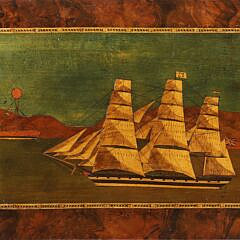 Fine Trinity House Inlaid Sewing Box with Depictions of 10 Ships Including the Lightship Nore, 19th Century