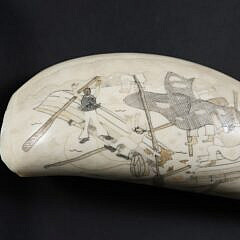 Polychrome Scrimshaw Whale Tooth “Stove Boat Aribus”