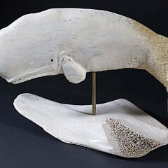 Vintage Inuit Fossilized Whalebone Sperm Whale on Whalebone Stand