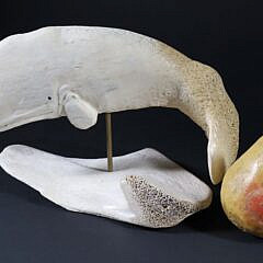 Vintage Inuit Fossilized Whalebone Sperm Whale on Whalebone Stand