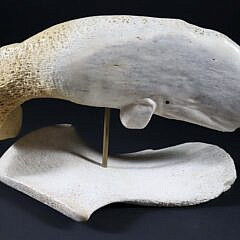 Vintage Inuit Fossilized Whalebone Sperm Whale on Whalebone Stand