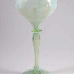 Rare Set of Eight Signed Louis Comfort Tiffany Opalescent Green Wine Glasses Signed L.C.T. M5124 , early 20th Century