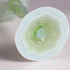 Rare Set of Eight Signed Louis Comfort Tiffany Opalescent Green Wine Glasses Signed L.C.T. M5124 , early 20th Century