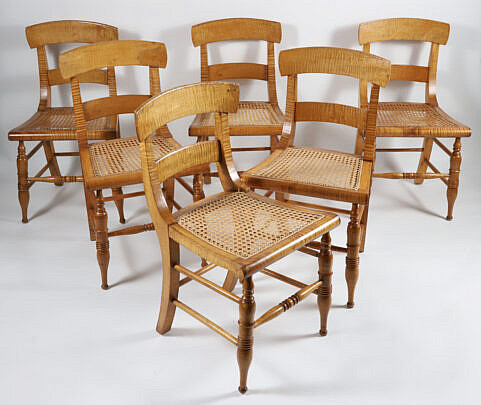 1-5622 Six Tiger Maple Chairs A IMG_9605