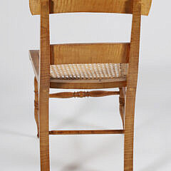 Set of Six American Tiger Maple Cane Seat Dining Chairs, 19th Century