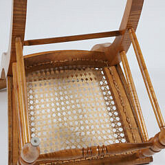 Set of Six American Tiger Maple Cane Seat Dining Chairs, 19th Century