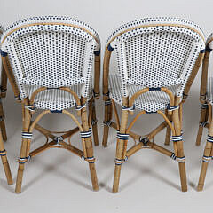 Set of Four Blue and White Serena & Lily Riviera Rattan Dining Chairs