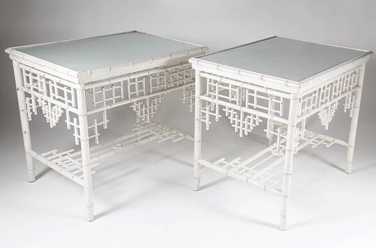 Pair of Ralph Lauren White Painted Faux Bamboo Side Tables