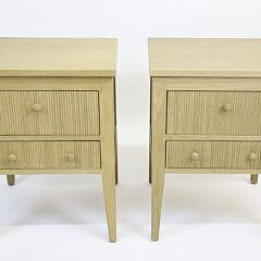 Pair of Contemporary Blond Reeded Front Two Drawer Stands