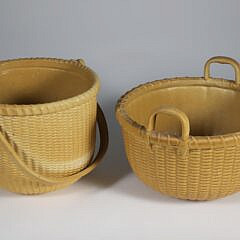 Two George Davis Ceramic Nantucket Baskets, circa 1985 and 1988