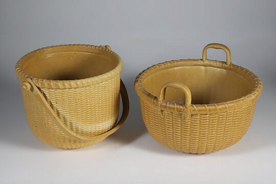 Two George Davis Ceramic Nantucket Baskets, circa 1985 and 1988