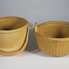 Two George Davis Ceramic Nantucket Baskets, circa 1985 and 1988