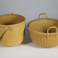 Two George Davis Ceramic Nantucket Baskets, circa 1985 and 1988