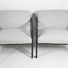 Pair of Metal Upholstered Open Armchairs 