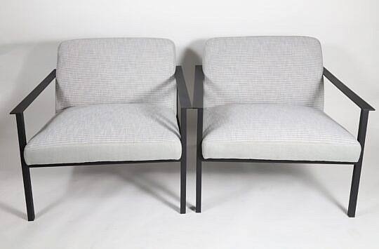 Pair of Metal Upholstered Open Armchairs 
