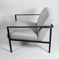 Pair of Contemporary Mid Century Modern Style Metal Upholstered Open Armchairs