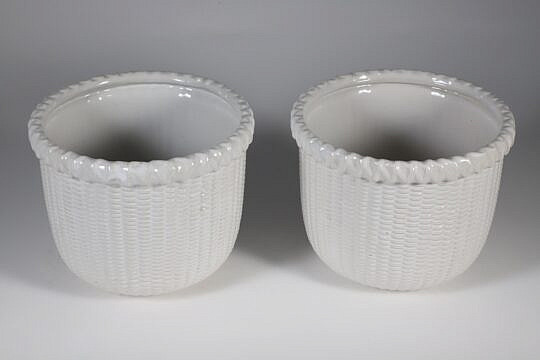 Two Nantucket Collection White Ceramic Baskets