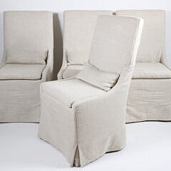 Set of Four Restoration Hardware High-Back Creme Linen Slip-Covered High Back Chairs