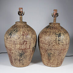 Pair of Ceramic Bulbous Lamps