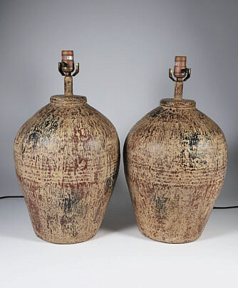 Pair of Ceramic Bulbous Lamps