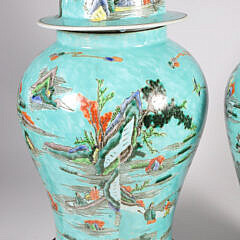 Pair of Chinese Decorated Porcelain Temple Jar Lamps, 20th Century