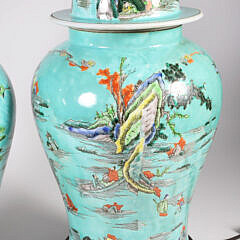 Pair of Chinese Decorated Porcelain Temple Jar Lamps, 20th Century
