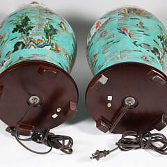 Pair of Chinese Decorated Porcelain Temple Jar Lamps, 20th Century
