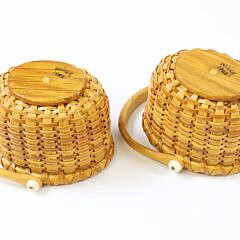 Pair of Paul Willer Miniature Oval Nantucket Basket Salts with Cobalt Liners