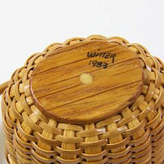 Pair of Paul Willer Miniature Oval Nantucket Basket Salts with Cobalt Liners