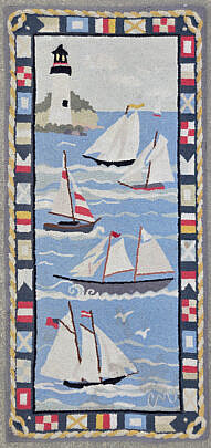 Claire Murray Hooked Rug, Sailboats with Signal Flags