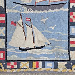 Claire Murray Hooked Rug, Sailboats with Signal Flags Border