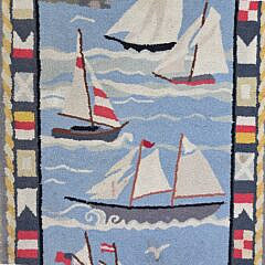 Claire Murray Hooked Rug, Sailboats with Signal Flags Border
