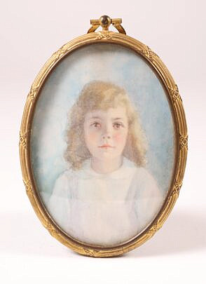 Miniature Portrait of a Young Girl in an Oval Frame