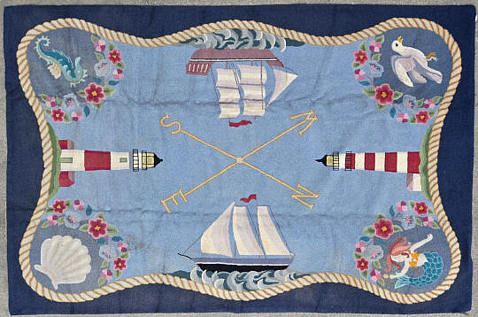 Claire Murray Hooked Rug, Lighthouses and Ships