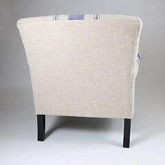 Blue and White Striped Upholstered Club Chair