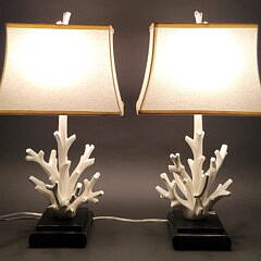 Pair of Vintage Faux Coral Lacquered Composition Lamps