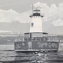 John Austin Tempera on Board Borden Flats Lighthouse Painting