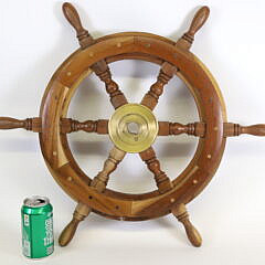 Vintage Teak and Brass Nautical Ship’s Wheel